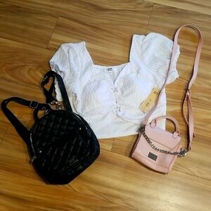 Madden Lot Shirt Crossbody and Backpack Steve Madden Bundle Pink Black White